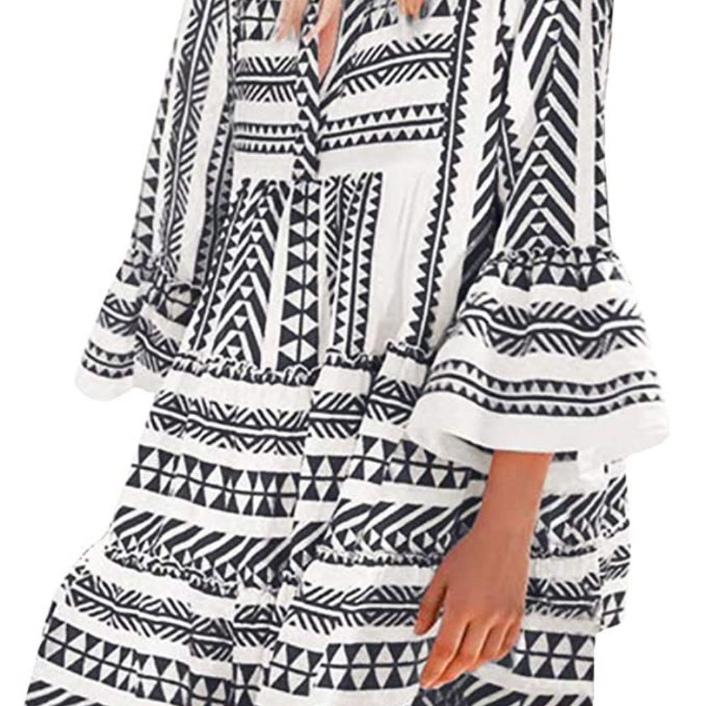 NWT Boho Floral Printed Babydoll Ruffles Casual Loose Short Dress, Size XS